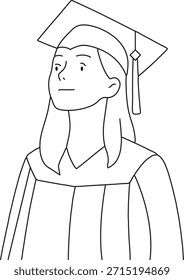 Um desenho contínuo Estudante feliz em boné de formatura e vestido olhando para o futuro em linha arte isolado no fundo branco Ilustração vetorial