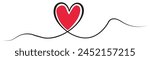 One continuous drawing of heart and color shape love sign. Thin flourish and romantic symbols in simple linear style. Editable stroke. Doodle vector illustration. eps 10