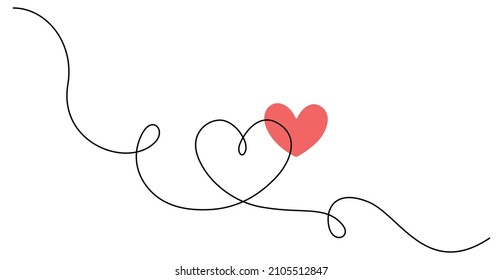 One continuous drawing of heart and color shape love sign. Thin flourish and romantic symbols in simple linear style. Editable stroke. Doodle vector illustration