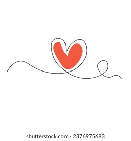 Un dibujo continuo de la forma del corazón y del color forma el signo del amor.  Trazo editable. Ilustración del vector Doodle