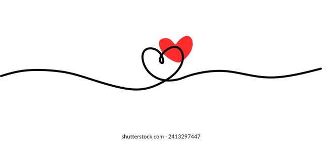One continuous drawing of heart and color shape love sign. Thin contour and romantic symbol for greeting card and web banner. Doodle outline vector illustration