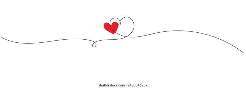 One continuous drawing of heart and color shape love sign. Thin contour and romantic symbol for greeting card and web banner. Doodle outline no background illustration