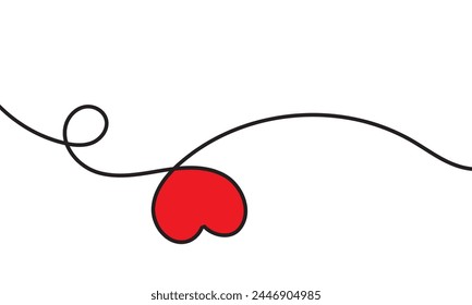 One continuous drawing of heart and color shape love sign. Thin contour and romantic symbol for greeting card and web banner in simple linear style. Editable stroke.  vector illustration. EPS 10