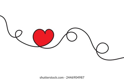 Un dibujo continuo de corazón y color forma signo de amor. Delgado contorno y símbolo romántico para tarjeta de felicitación y Anuncio de Web en estilo lineal simple. Trazo editable. Ilustración vectorial. EPS 10