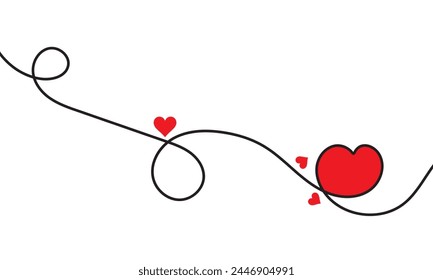 One continuous drawing of heart and color shape love sign. Thin contour and romantic symbol for greeting card and web banner in simple linear style. Editable stroke.  vector illustration. EPS 10