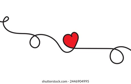 One continuous drawing of heart and color shape love sign. Thin contour and romantic symbol for greeting card and web banner in simple linear style. Editable stroke.  vector illustration. EPS 10
