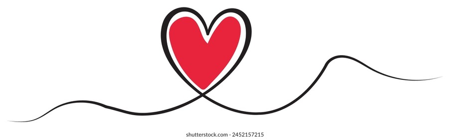 One continuous drawing of heart and color shape love sign. Thin flourish and romantic symbols in simple linear style. Editable stroke. Doodle vector illustration. eps 10