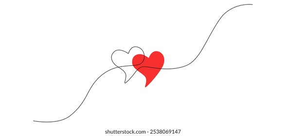 One continuous drawing of heart and color shape love sign.Valentines day or Mother's  day concept eps 10