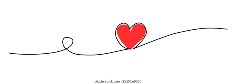 one continuous drawing of heart and color shape love sign. thin contour and romantic symbol for greeting card and web banner.