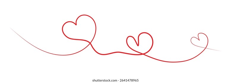 One continuous drawing of heart and color shape love sign. Thin flourish and romantic symbols in simple linear style.