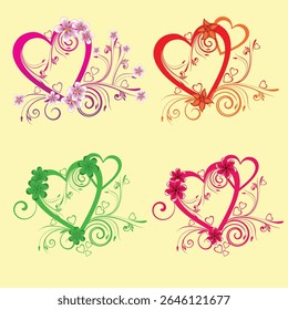 One continuous drawing of heart and color shape love sign. Thin flourish and romantic symbols in simple linear style. Editable stroke. Doodle vector illustration