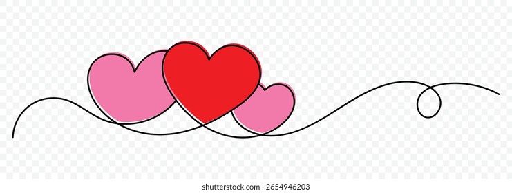 One continuous drawing of heart and color shape love sign. Thin flourish and romantic symbols in simple linear style. Thin flourish and romantic symbols in simple linear style. One line LOVE vector.