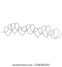 Un dibujo continuo de corazón y signo de amor de forma de color. Símbolos florecientes y románticos en estilo lineal simple. Trazo editable. Ilustración vectorial Doodle