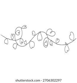 Un dibujo continuo de corazón y signo de amor de forma de color. Símbolos florecientes y románticos en estilo lineal simple. Trazo editable. Ilustración vectorial Doodle