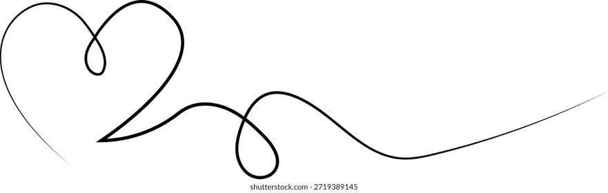 One continuous drawing of heart and color shape love sign. Thin flourish and romantic symbols in simple linear style. Editable stroke. Doodle vector illustration.