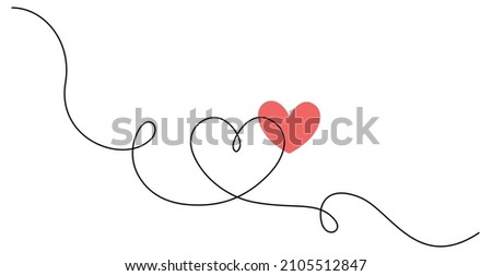 One continuous drawing of heart and color shape love sign. Thin flourish and romantic symbols in simple linear style. Editable stroke. Doodle vector illustration