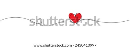 One continuous drawing of heart and color shape love sign. Thin contour and romantic symbol for greeting card and web banner. Doodle outline no background illustration