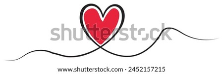 One continuous drawing of heart and color shape love sign. Thin flourish and romantic symbols in simple linear style. Editable stroke. Doodle vector illustration. eps 10