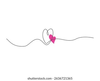 One continuous drawing of heart design, vector illustration, isolated on transparent background