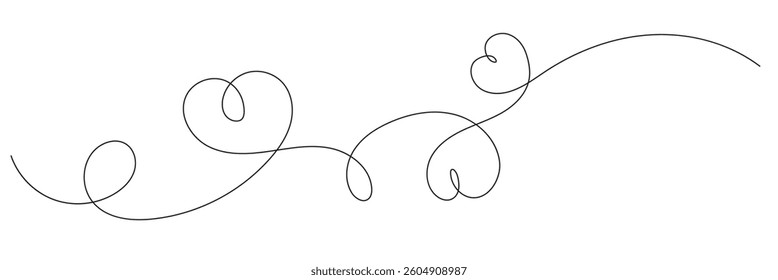 One continuous drawing of Heart and red color shape love sign. Thin flourish and romantic symbols in simple linear style. Editable stroke. Vector illustration.
