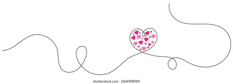 One continuous drawing of Heart and red color shape love sign. Thin flourish and romantic symbols in simple linear style. Editable stroke. Vector illustration.