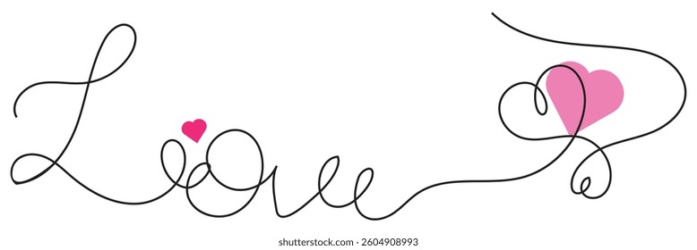 One continuous drawing of Heart and red color shape love sign. Thin flourish and romantic symbols in simple linear style. Editable stroke. Vector illustration.