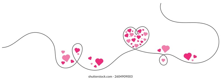 One continuous drawing of Heart and red color shape love sign. Thin flourish and romantic symbols in simple linear style. Editable stroke. Vector illustration.
