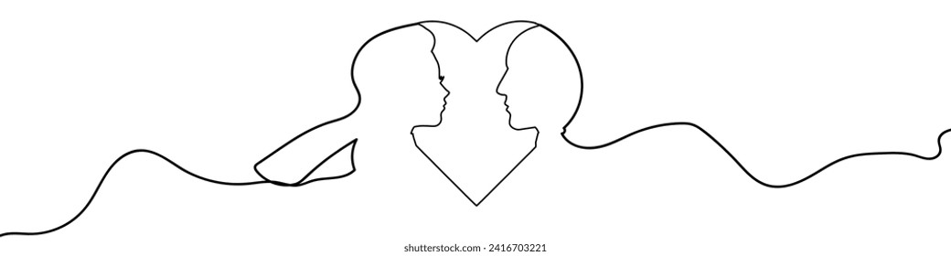 Un dibujo continuo del corazón y forma el signo del amor. Color delgado y símbolo romántico para tarjetas de felicitación y banner web de estilo lineal simple. Trazo editable. Doodle