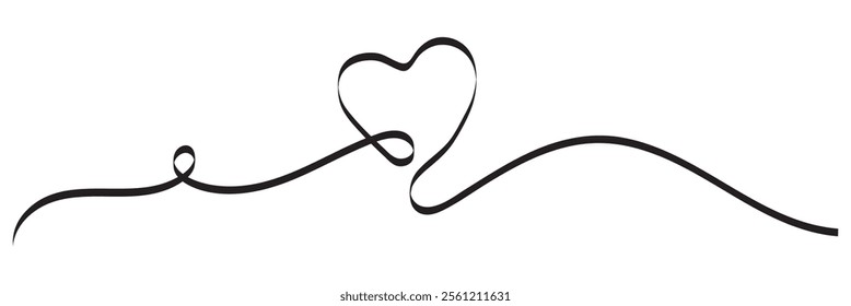 One continuous drawing of heart shape love sign. outline and romantic symbol for greeting card and web banner in simple linear style. Editable stroke. Doodle vector illustration