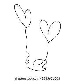 One continuous drawing of heart Valentine's Day line art8 love sign. Romantic symbols in simple linear 14 February Doodle vector illustration