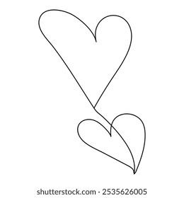 One continuous drawing of heart Valentine's Day line art8 love sign. Romantic symbols in simple linear 14 February Doodle vector illustration