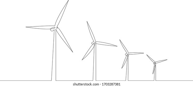 One continuous drawing line Clean, ecological renewable energy. Windmill. Ecology.Single hand drawn art line doodle outline isolated minimal illustration cartoon character flat