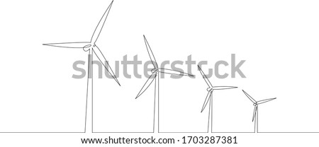 One continuous drawing line Clean, ecological renewable energy. Windmill. Ecology.Single hand drawn art line doodle outline isolated minimal illustration cartoon character flat