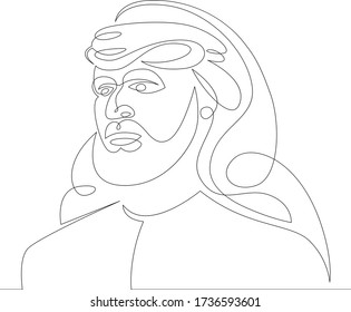 One continuous drawing line eastern male arab in national costume kandura .Single hand drawn art line doodle outline isolated minimal illustration cartoon character flat