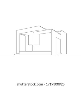 One continuous drawing line Fashionable minimalistic country house, modern architecture.Abstract logo.Single hand drawn art line doodle outline isolated minimal  illustration cartoon character flat