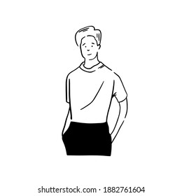 One continuous drawing line of handsome man wearing casual suit. Young male with men's jacket or blazer ready to go in party. Character the guy in elegant style. Vector sketch illustration