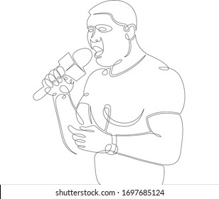 One continuous drawing line Leading commentator referee with a microphone in his hand. Fights without rules .Mixed martial art  combat sport fighting.Single hand drawn art line doodle outline flat