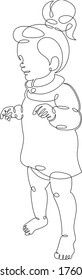 One continuous drawing line little girl kid with curvy hairstyle .Single hand drawn art line doodle outline isolated minimal illustration cartoon character flat