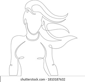 Un logotipo de línea de dibujo continuo retrato mujer mujer con pelo largo volador.Esquema de doodle de línea de arte dibujado a mano aislado ilustración mínima caricatura personaje plano
