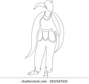 One continuous drawing line logo portrait a woman is wrapped in a plaid.Single hand drawn art line doodle outline isolated minimal illustration cartoon character flat