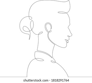 One continuous drawing line logo young woman girl portrait profile head bustsketch  side view .Single hand drawn art line doodle outline isolated minimal illustration cartoon character flat
