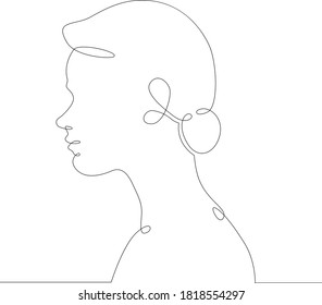 One Continuous Drawing Line Logo Young Woman Girl Portrait Profile Head Bustsketch  Side View .Single Hand Drawn Art Line Doodle Outline Isolated Minimal Illustration Cartoon Character Flat