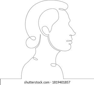 Un logo de línea de dibujo continua joven mujer retrato perfil cabeza de bustsketch vista lateral .Dibujo de línea de arte dibujado a mano línea de doodle aislado ilustración mínima caricatura personaje plano