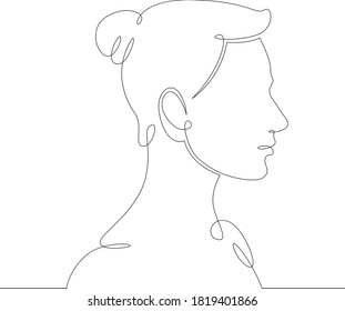 One Continuous Drawing Line Logo Young Woman Girl Portrait Profile Head Bustsketch  Side View .Single Hand Drawn Art Line Doodle Outline Isolated Minimal Illustration Cartoon Character Flat