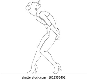 One continuous drawing line logo beautiful young woman in bikini and tunic  .Single hand drawn art line doodle outline isolated minimal illustration cartoon character flat