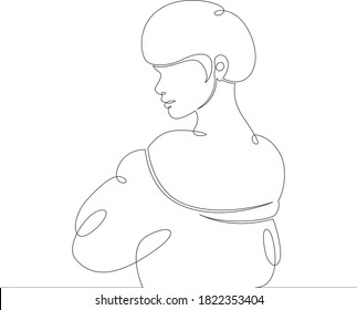 One continuous drawing line logo beautiful young woman in bikini and tunic  .Single hand drawn art line doodle outline isolated minimal illustration cartoon character flat