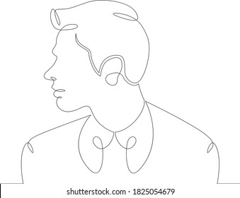 Un logotipo de línea de dibujo continuo perfil de joven perfil cabeza de busto vista lateral .Esquema de doodle de línea de arte dibujado a mano aislado ilustración mínima caricatura personaje plano