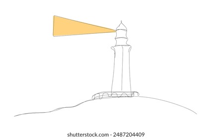 Un logotipo de línea de dibujo continuo dibujado a mano garabato de arte aislado ilustración mínima.
Faro en la orilla rocosa de la bahía del mar.