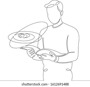 One continuous drawing line male astrophysicist astronomer scientist talks about planets and space solar system,planet orbits.Single hand drawn art line doodle  outline isolated.