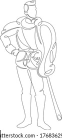 One continuous drawing line medieval historical european monarch king .Single hand drawn art line doodle outline isolated minimal illustration cartoon character flat